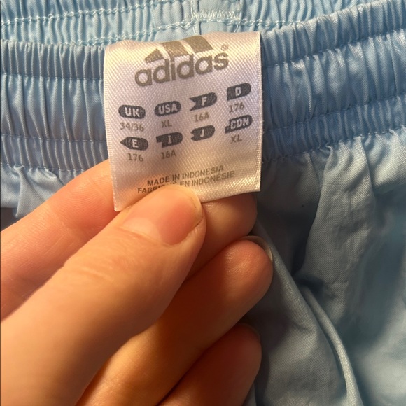 VINTAGE Y2K adidas Light Blue Track Pants with Navy Triple Stripes (2003) - Picture 2 of 6